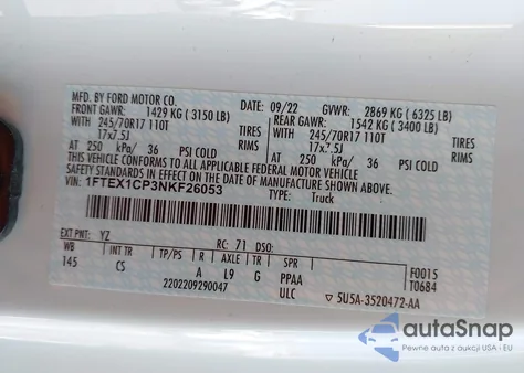 2022 Ford F-150 Xl from USA, damaged, VIN 1FTEX1CP3NKF26053